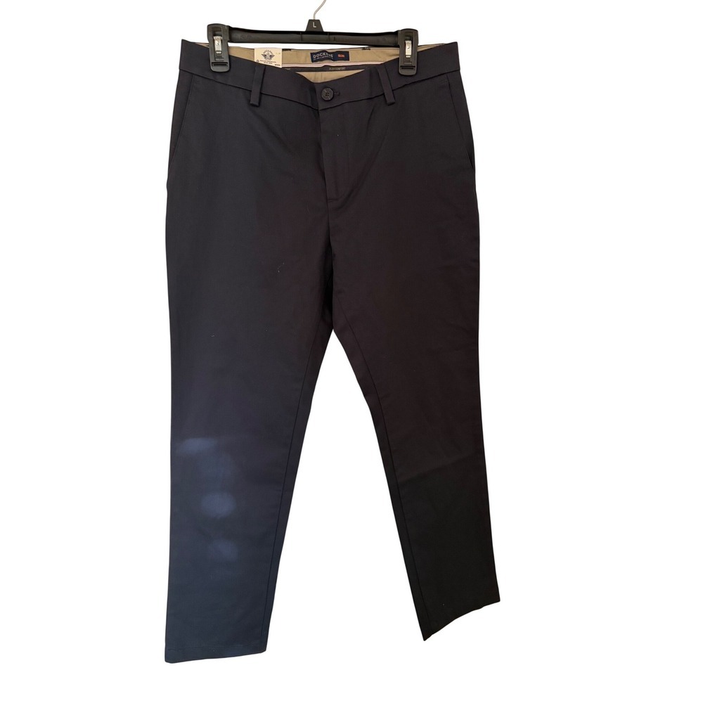 Dockers Mens Signature Khaki Slim Fit Lux Cotton Stretch Pants Navy Blue 32x30